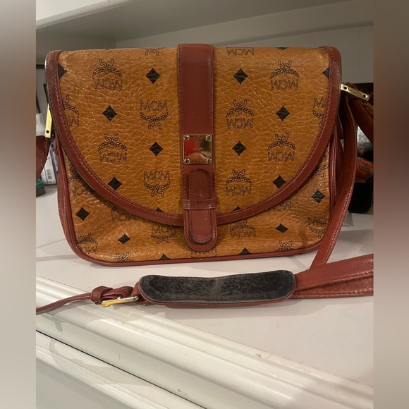 EUC MCM Vintage gorgeous handbag monogram labeled tan/ black - Picture 1 of 12